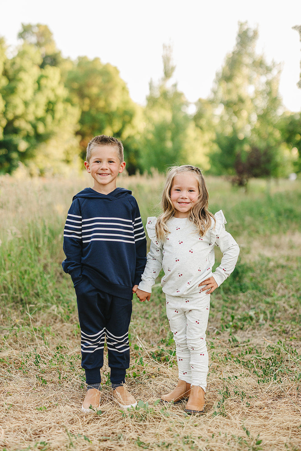 Navy Stripes Hooded French Terry Set
