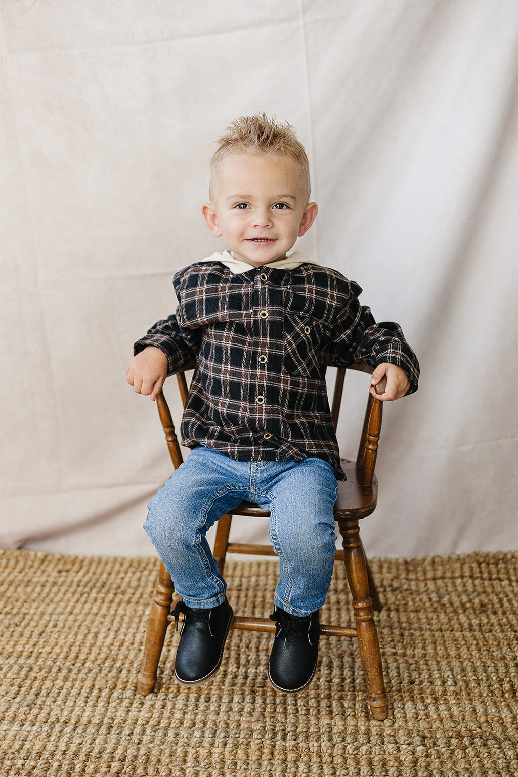 Dark Plaid Hooded Button Up Shirt