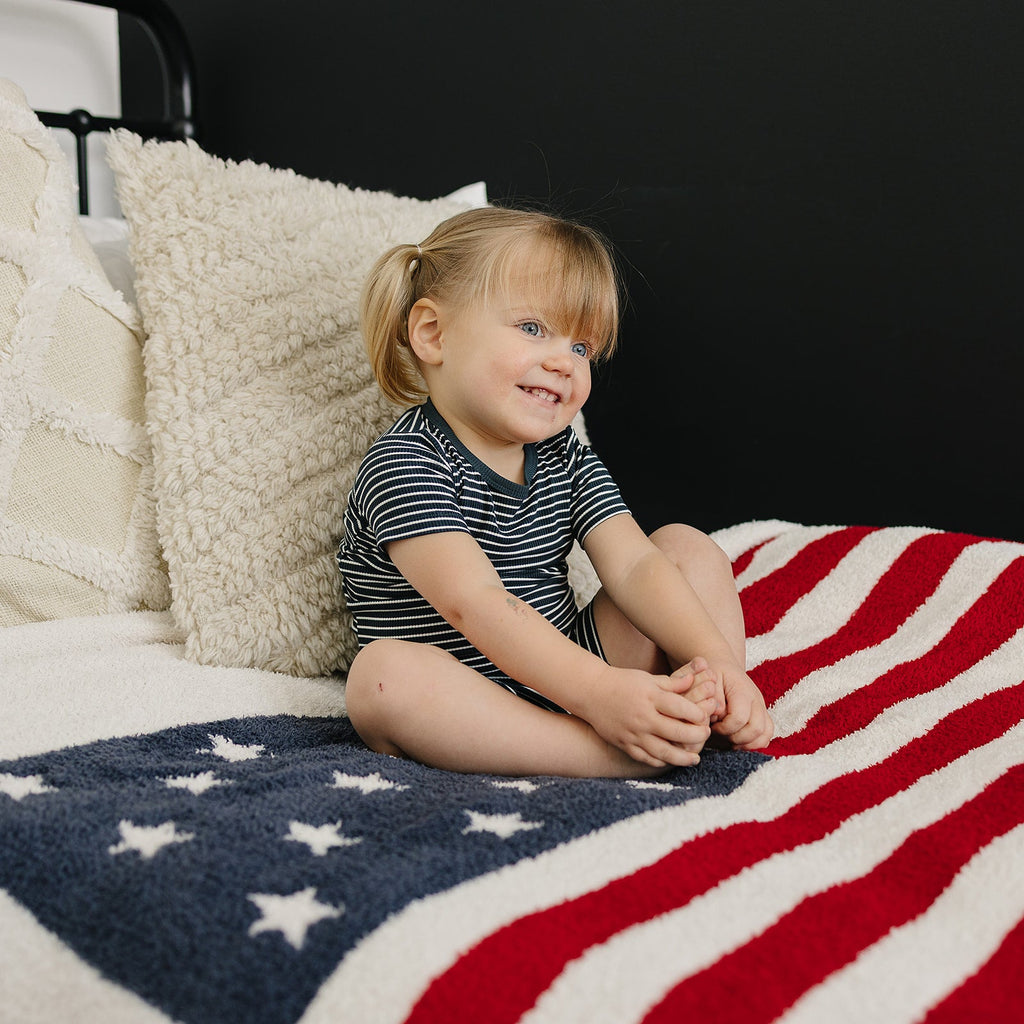 Navy Stripes Ribbed Bamboo Cozy Short Set