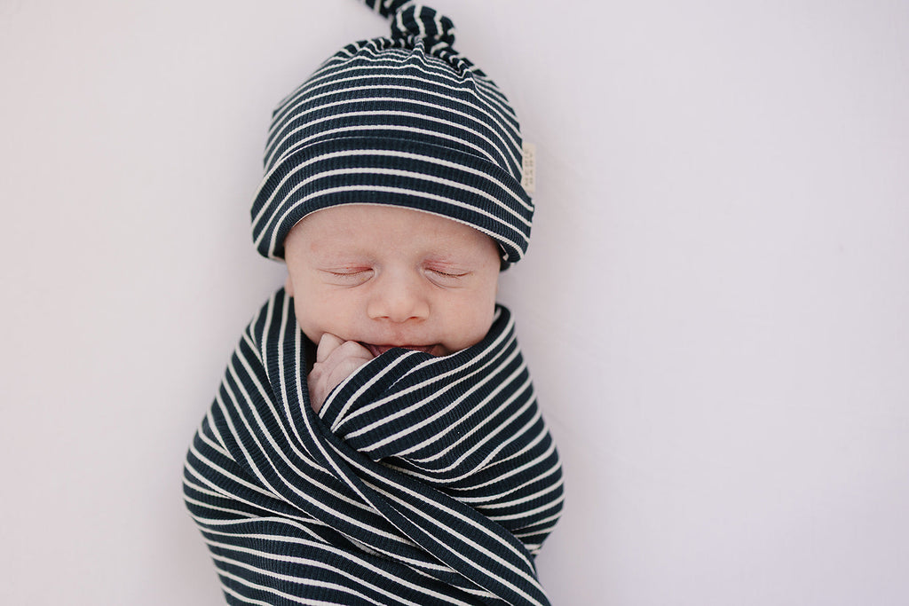 Navy Stripes Ribbed Bamboo Stretch Swaddle