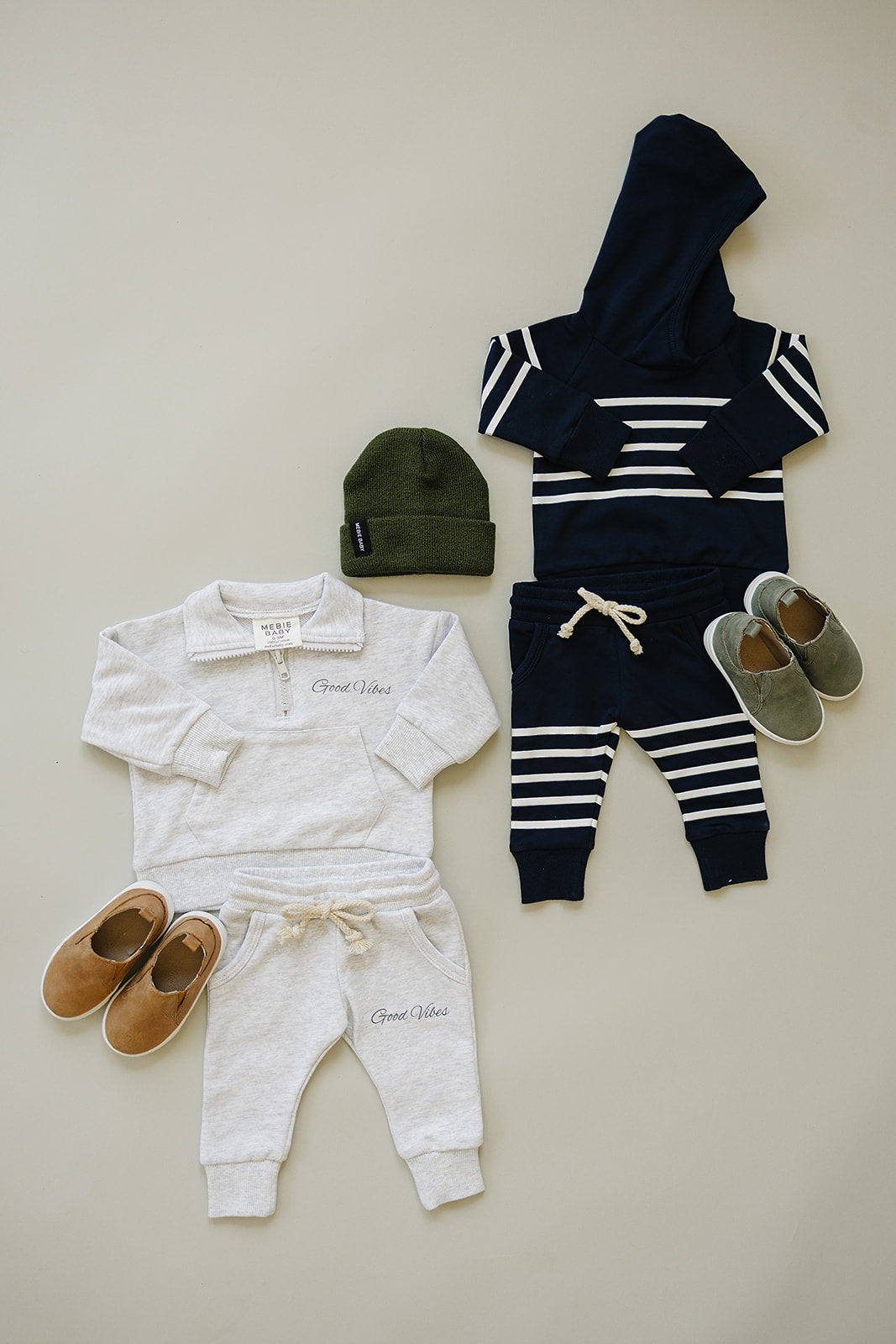 Navy Stripes Hooded French Terry Set