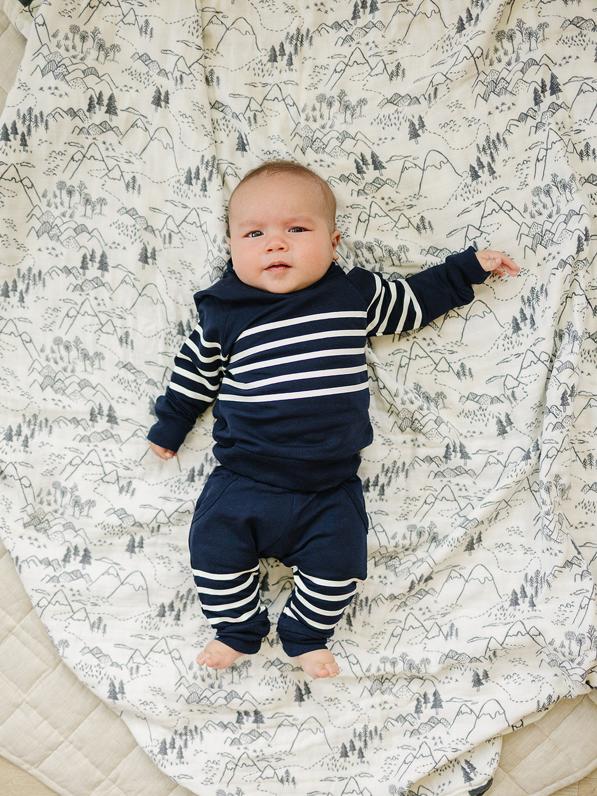 Navy Stripes Hooded French Terry Set